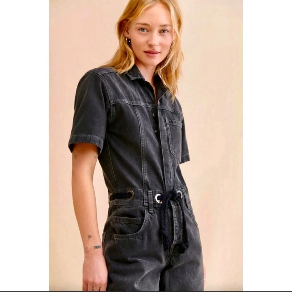 Free People Edison Black Denim Jumpsuit Coveralls Moxie - Picture 8 of 10